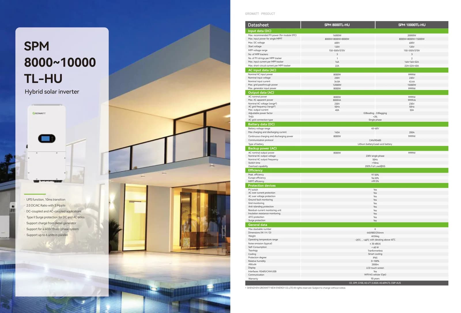 Growatt SPM 8000–10000 TL-HU Hybrid Inverter